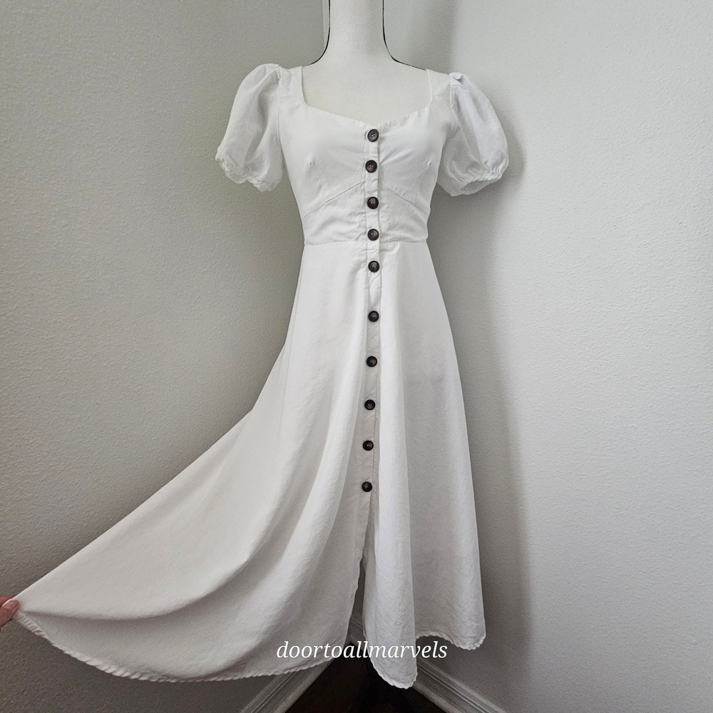 ASTR The Label Pippa Puff Sleeve Button Front Midi Dress XS Cottage Prairie - Picture 1 of 11